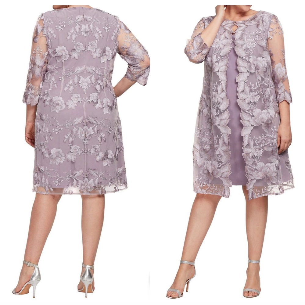 NEW ALEX EVENINGS Floral Embellished Matte Jersey Dress Smokey Orchid Size 16W